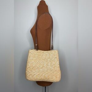 Straw Tan Woven Handbag Beaded Straps
